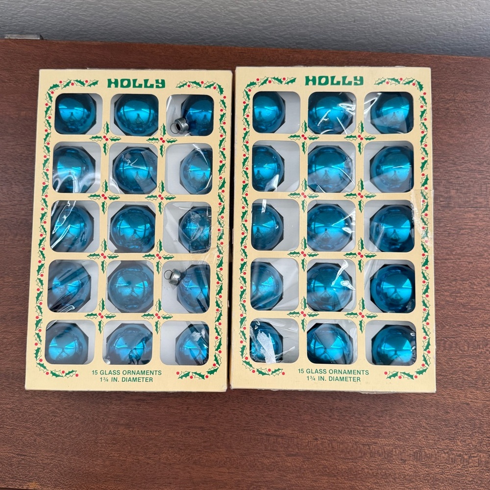 Holly Vintage Metallic Blue Glass Holiday Ornaments - Set of 30